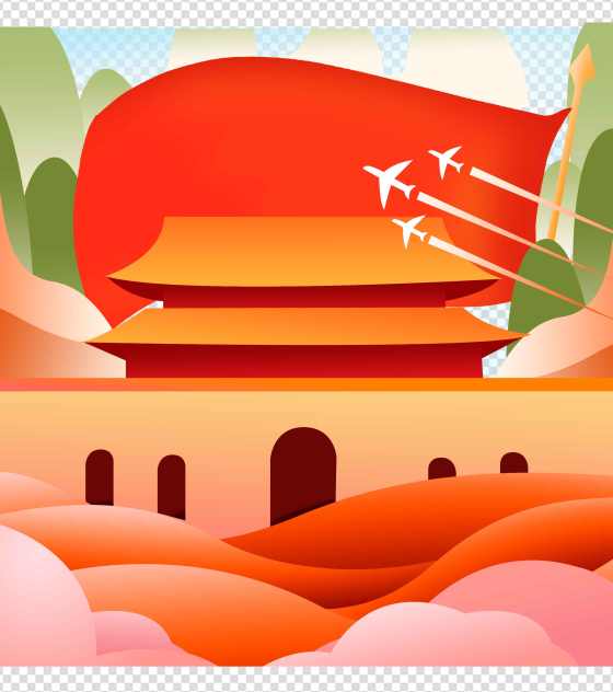卡通红色天安门建党一百周年元素