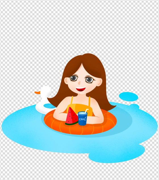 卡通夏日清凉游泳女孩元素