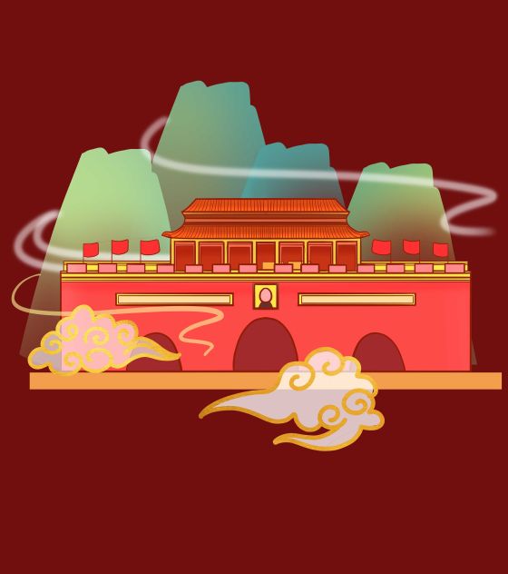 卡通红色天安门建党手绘元素