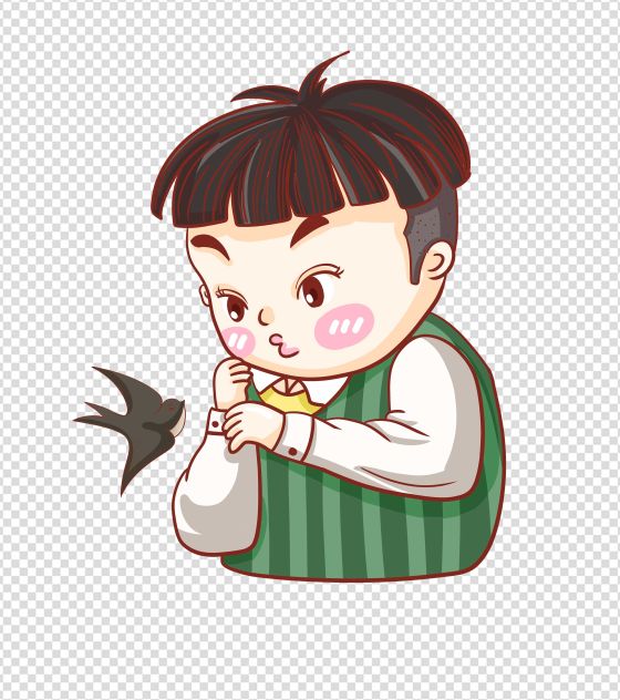卡通燕子小男孩儿童节元素