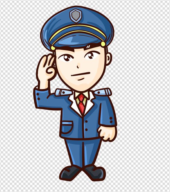 卡通蓝色敬礼人物公安手绘元素