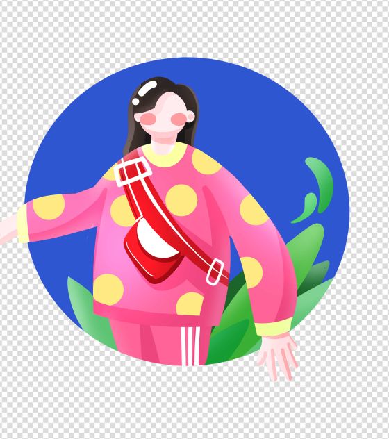 卡通背包女孩青年节手绘元素