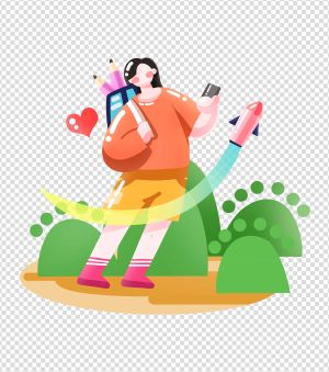 卡通女孩火箭青年节手绘元素