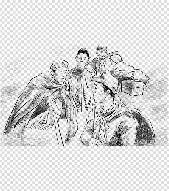 卡通黑色抗战战士手绘元素