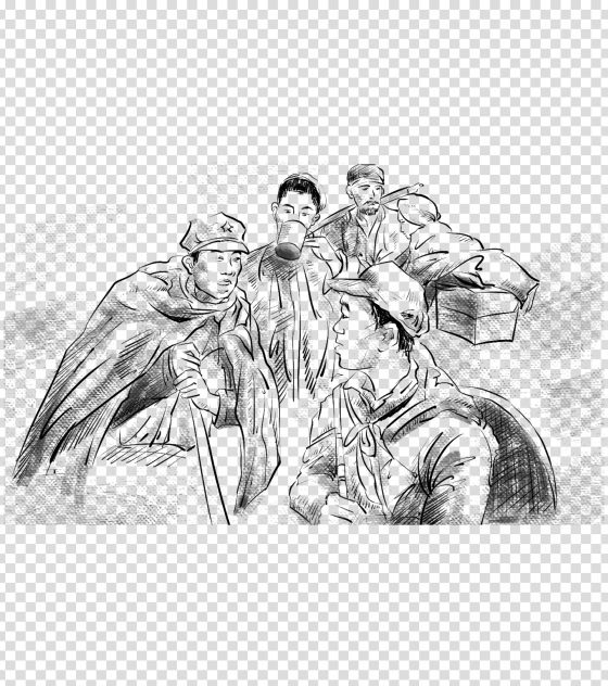 卡通黑色抗战战士手绘元素