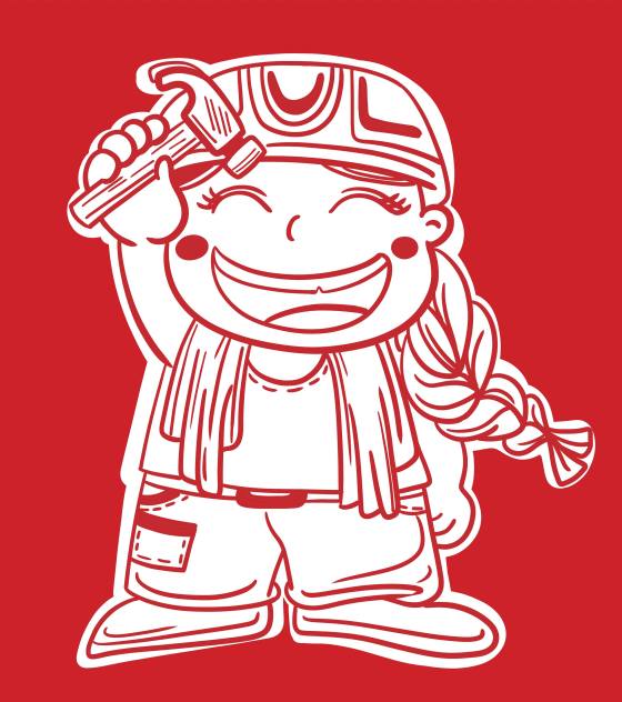 卡通红色女孩工具劳动节元素