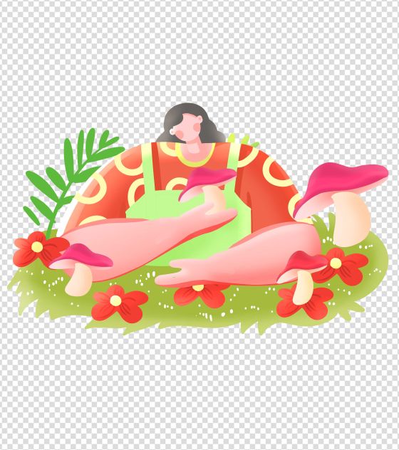 卡通绿色女孩草地立夏手绘元素