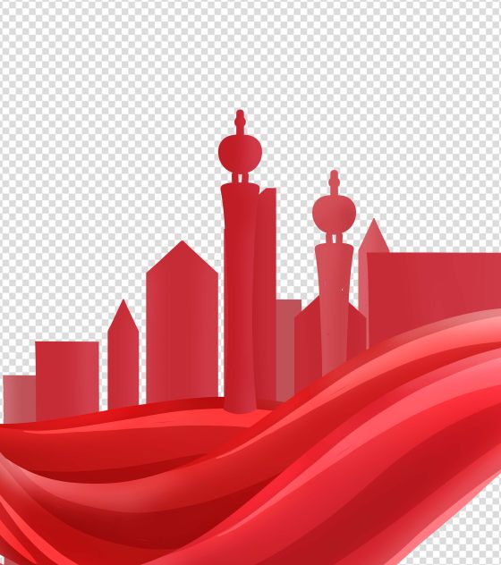 卡通红色建筑启动仪式元素