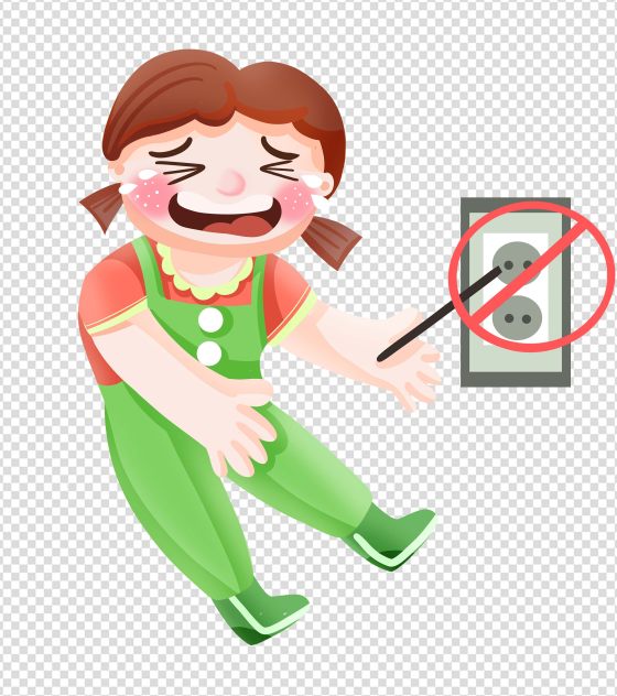 卡通女孩禁止触电手绘元素