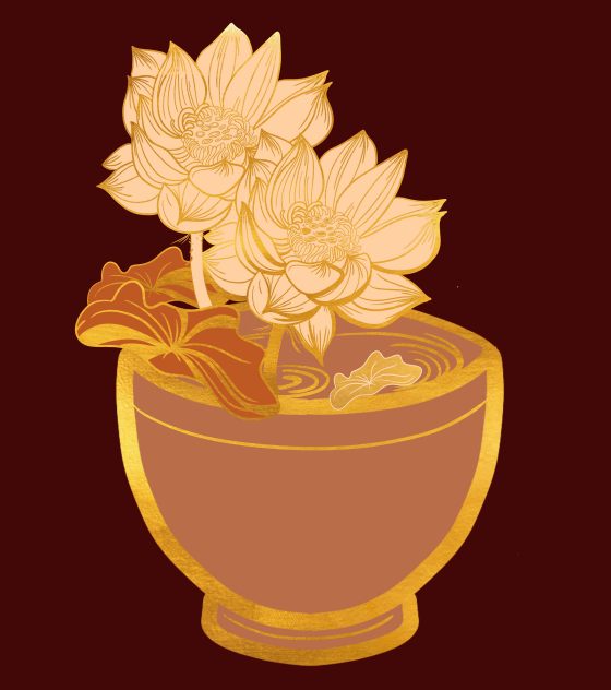 卡通中国风鎏金莲花手绘元素