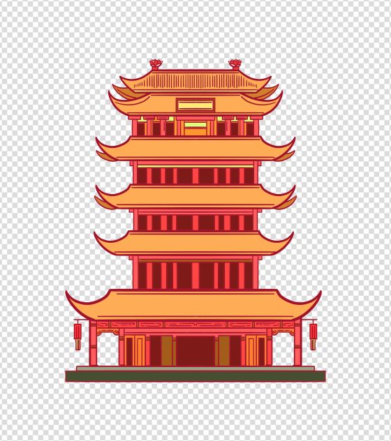 卡通黄色古建筑元素
