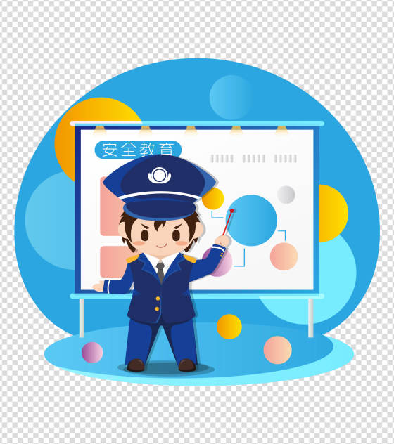 卡通蓝色警察安全教育讲座元素