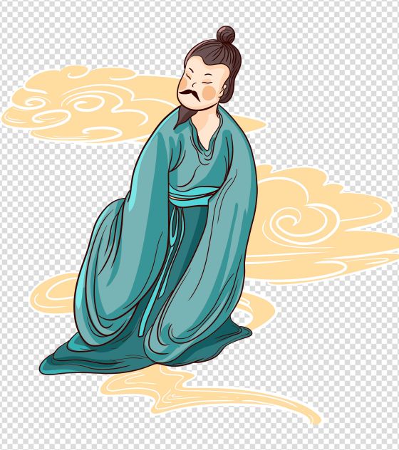 卡通绿色古人浮云手绘元素