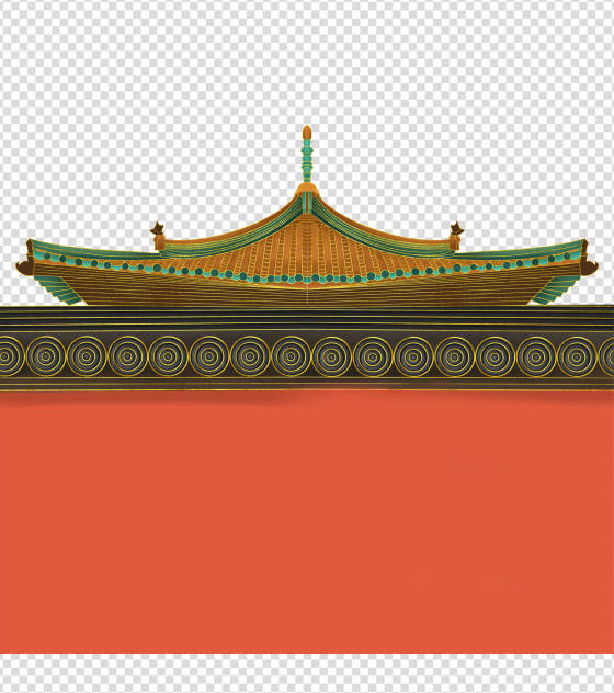 国风红色城墙建筑元素