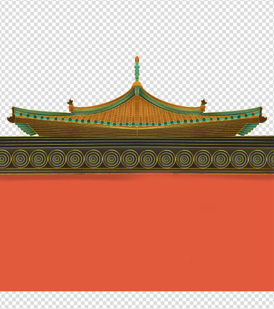 国风红色城墙建筑元素