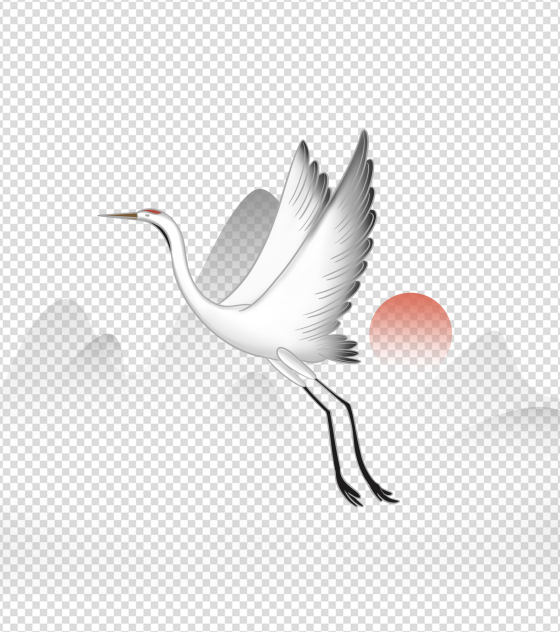 国风夕阳下的仙鹤元素