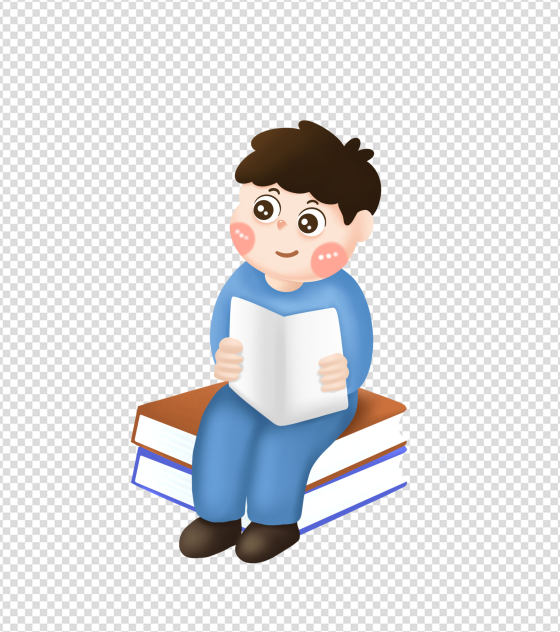 卡通可爱男孩读书元素