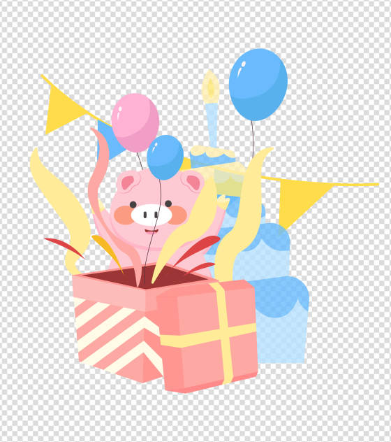 卡通小猪气球蛋糕生日元素