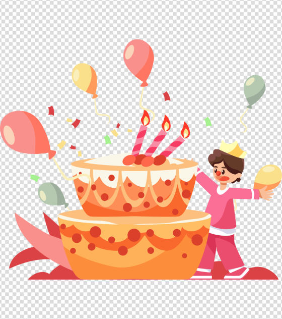拥抱蛋糕的男孩生日元素