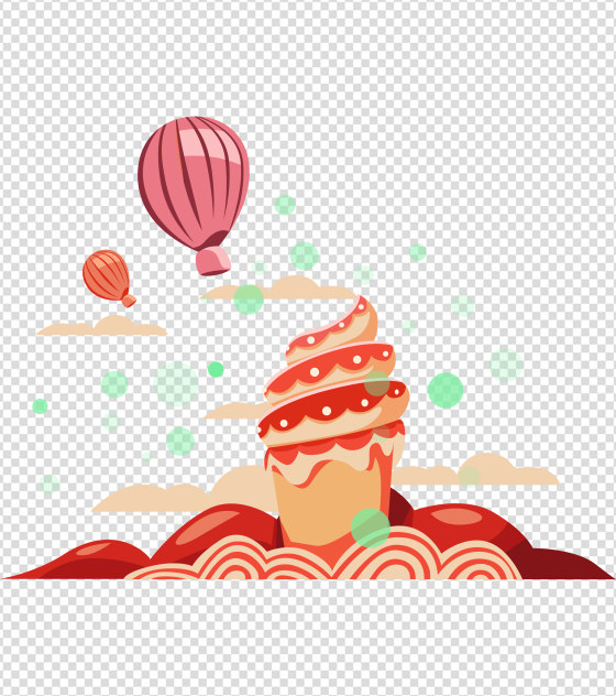 热气球杯子蛋糕手绘生日元素