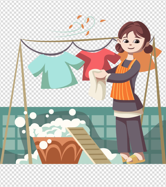 洗衣服女孩劳动节元素