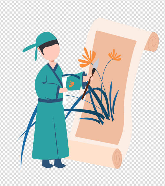 绿色国风文人绘画元素