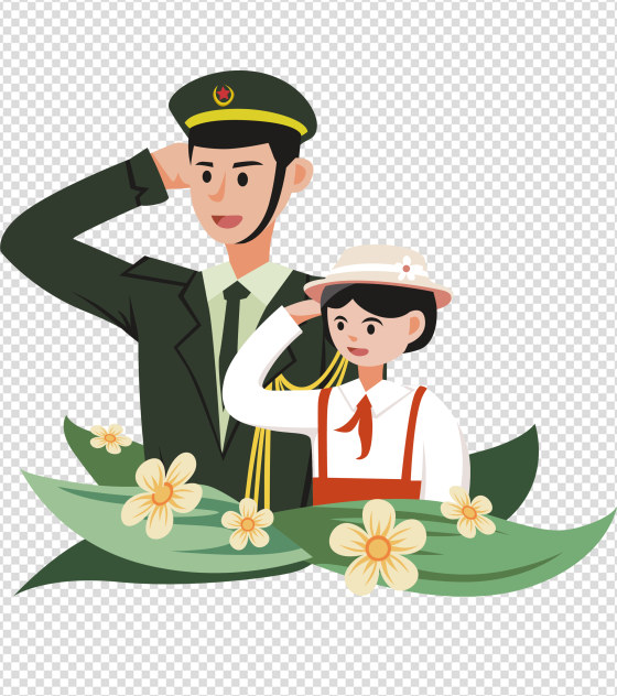 军人女孩敬礼党建元素