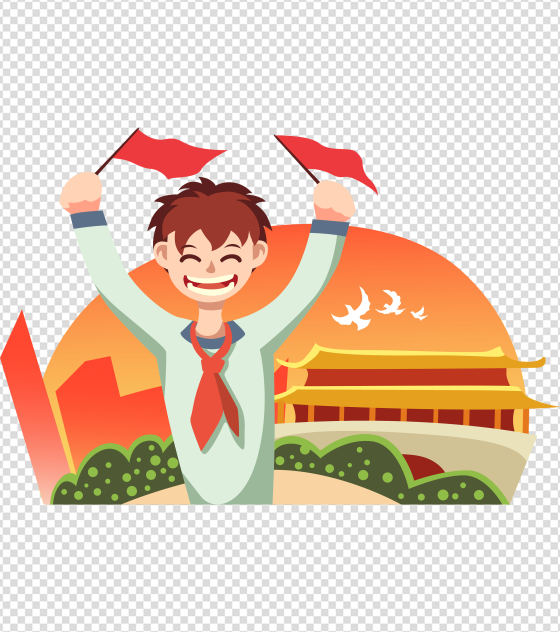 男孩高举旗帜爱国元素