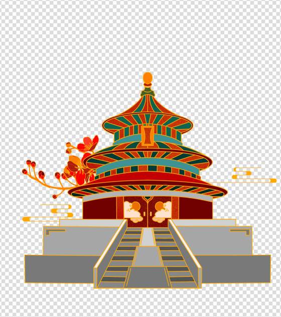 党建天坛手绘元素