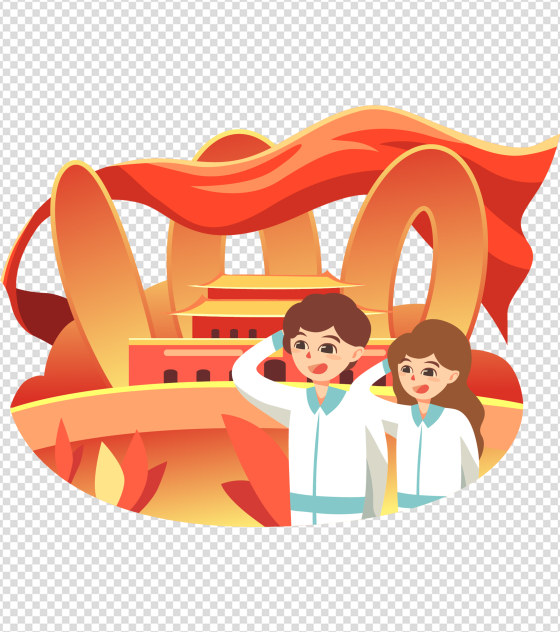 男生女生敬礼建党一百周年元素
