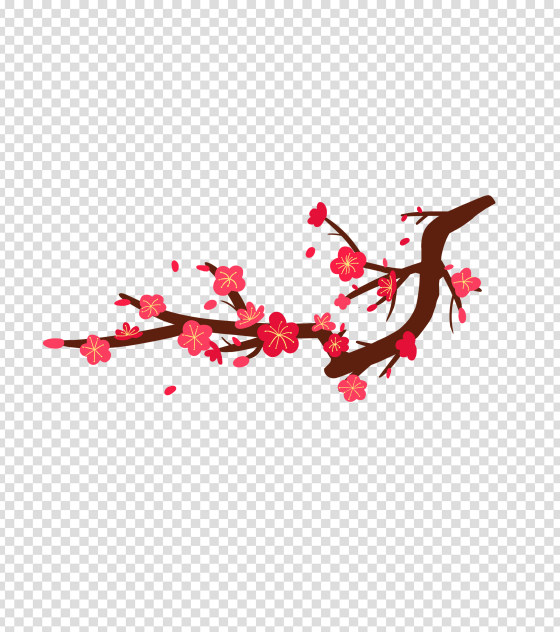 红色手绘梅花元素
