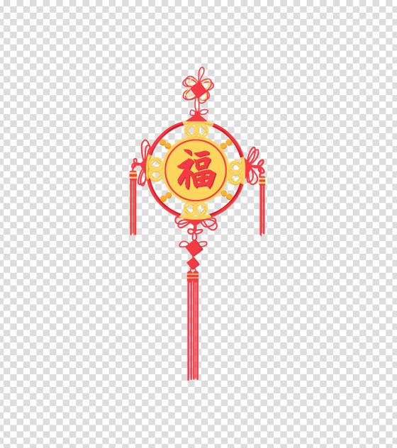红色福字中国结手绘元素