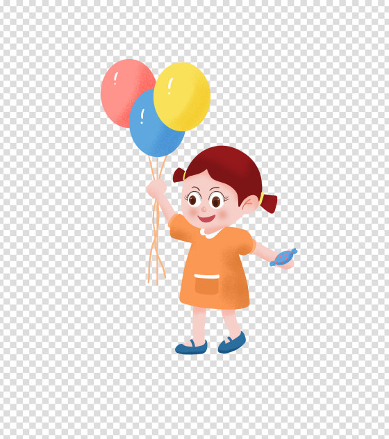 黄色可爱女孩气球元素