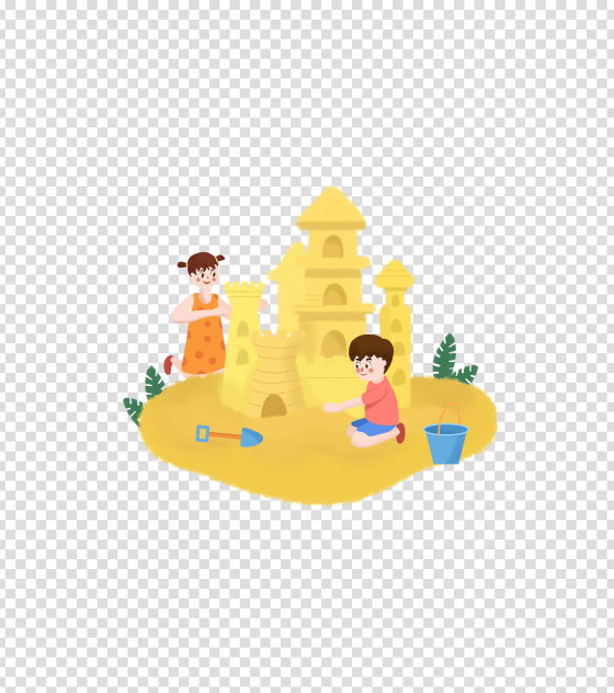 黄色卡通儿童沙堆玩耍元素