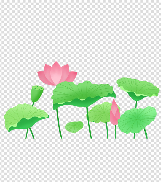 绿色卡通手绘荷叶荷花元素