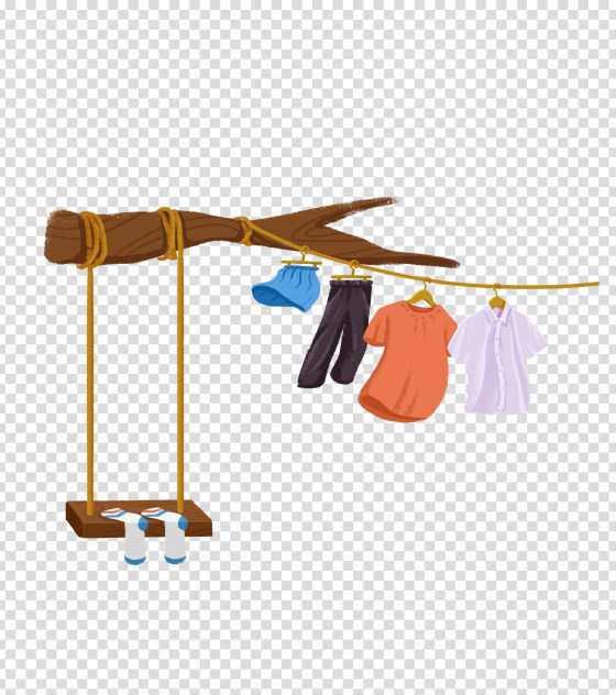 晾衣服场景手绘元素