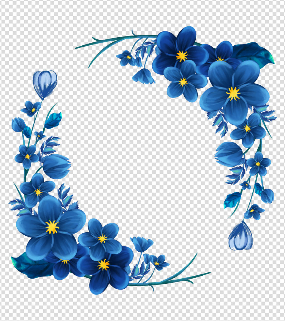 ppt元素原创蓝色花朵花环边框