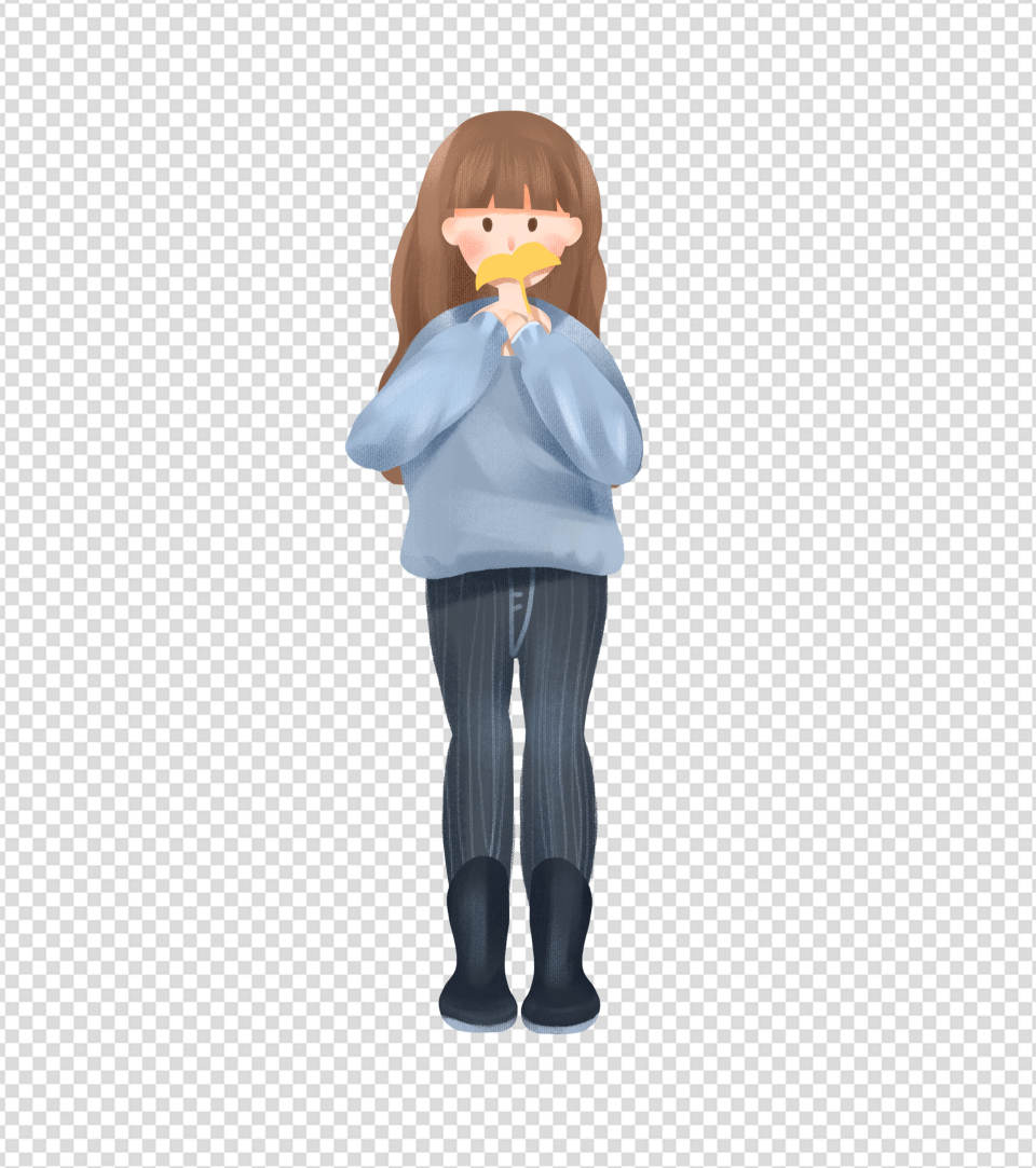 手绘拿着银杏的女孩