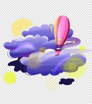 手绘紫色云朵热气球