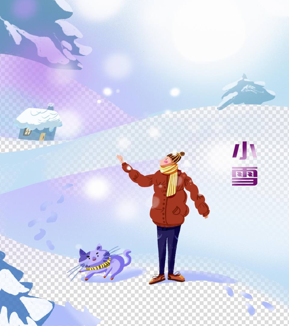 手绘小雪节气雪中女孩