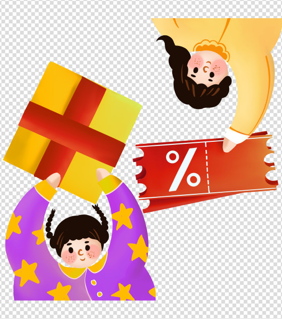 女孩手举优惠券礼盒