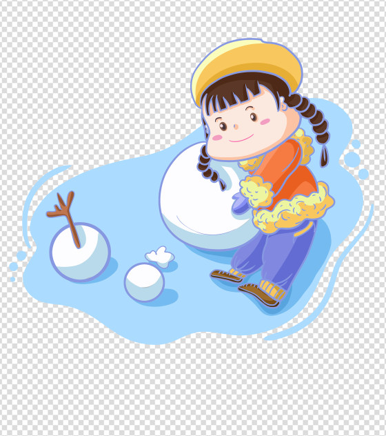 白色女孩堆雪人元素